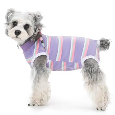 Imagem de Ternos de recuperação de cirurgia para cães, sem mangas, traje de recuperação para cães, feminino, coleira eletrônica e cone alternativo para cães pequenos e médios após a cirurgia, pijama listrado
