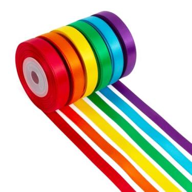 Imagem de Conjunto de fita de arco-íris fina de 0,9 cm x 1,5 m, cores variadas, em massa, dupla face, conjunto de fitas de cetim arco-íris para artesanato, embrulho de presente, casamento, Páscoa, chá de bebê