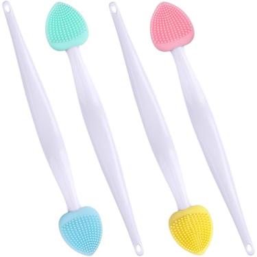 Imagem de Winsyison 4 pincéis de silicone para esfoliação labial, escova esfoliante labial dupla face para lábios escuros, ferramenta de limpeza labial em forma de coração para remover a pele morta - rosa, azul