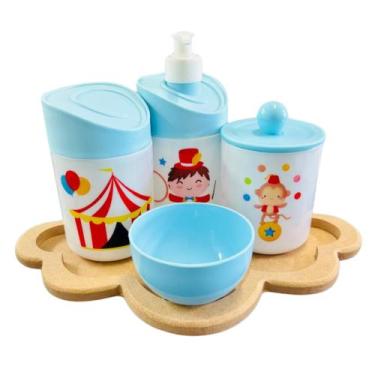 Imagem de Kit Higiene Baby Circo Menino c/bandeja em MDF - Dóia Kids, Nuvem Crua