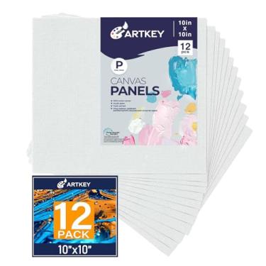 Imagem de Artkey Painéis De Tela 10X10" (Pacote Com 12), 10 Oz, 100% Algodão, Telas Pequenas Brancas Para Pintura, Planas Quadradas, Tintas Acrílicas A Óleo, Aquarela E Têmpera