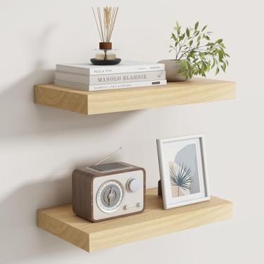 Imagem de Prateleiras flutuantes para parede, conjunto de 2 prateleiras flutuantes de madeira real, 20 cm, prateleira de parede de madeira rústica para decoração de casa, prateleiras de armazenamento profundo
