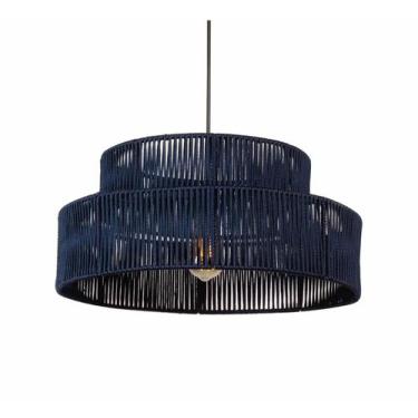 Imagem de Lustre Redondo Duplo Corda Náutica Pendente Com Fio - FibraDecor, Azul