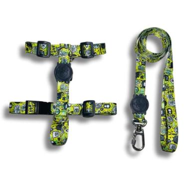 Imagem de Coleira Peitoral Tipo H para Cães - Anti-Puxão com Guia de 1,10m | Varias Estampas (Monstrinhos,P)
