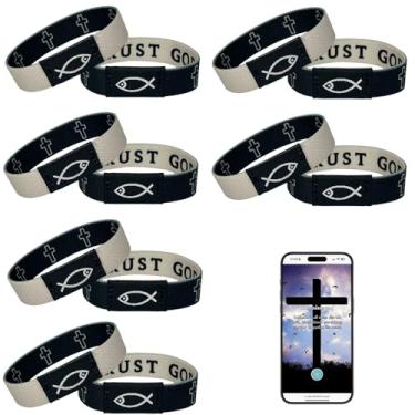 Imagem de 6 pulseiras diárias com versículo da Bíblia, pulseira Jesus Cristã com NFC Scan, pulseira vestível com versículos bíblicos, pulseira elástica cristã para mulheres, homens e adolescentes, One Size,