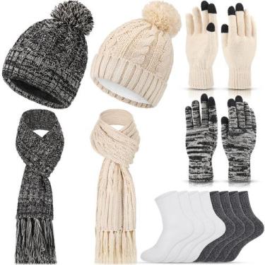 Imagem de Gorro quente de inverno, cachecol, luvas e meias, conjunto 3 em 1 adul