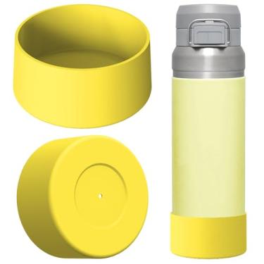 Imagem de Linkidea Pacote com 2 botas de garrafa de água compatíveis com Stanley Quick Flip GO 1,020 g, protetor de para-choque inferior de garrafa de água de silicone (amarelo)