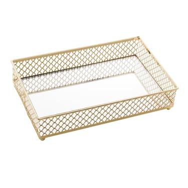 Imagem de LYOR - Bandeja Retangular de Metal com Espelho Barcelona Dourada 21cm x 13cm x 5cm
