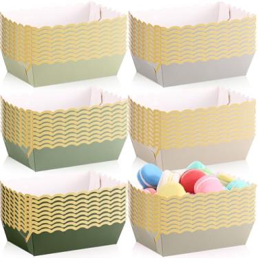 Imagem de Blushtier 60 bandejas de papel para barcos para comida colorida e recortada, suprimentos de festa, Kraft, descartáveis, nacho, com suporte de borda dourada para lanches, batatas fritas