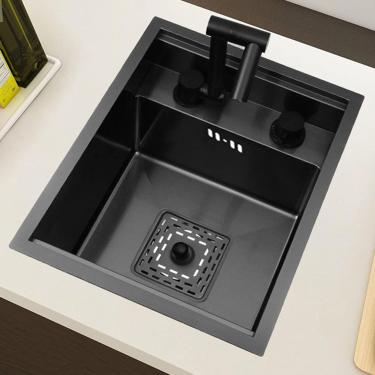 Imagem de Pia De Preparação De Pia De Cozinha Pia Escondida Com Torneira Dobrável Pia única Pequena Invisível Na Ilha Pia De Cozinha Com Tampa, Black, 42 * 43 * 22cm