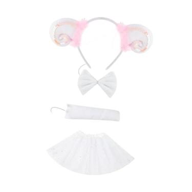 Imagem de Vaveren Conjunto de fantasia de cordeiro animal cosplay para festa à fantasia suprimentos para performance de palco, Branco Rosa