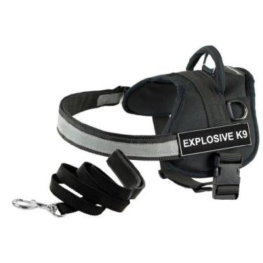 Imagem de Conjunto Dean e Tyler – Um arnês "DT Works", explosivo K9, pequeno (63,5 cm - 86,3 cm) + uma coleira "filhote acolchoado", encaixe de aço inoxidável de 1,8 m – preto