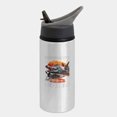Imagem de Garrafa Squeeze Bico Prateada Premium 600ml - Bombardiro Crocodilo Brainrot Meme 6