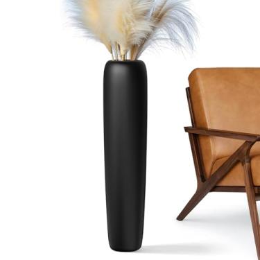 Imagem de Rocendlor Vaso preto de 69,8 cm para decoração de casa - vaso alto para sala de estar, quarto, escritório - vasos altos minimalistas elegantes para grandes hastes secas, grama dos pampas, ramos