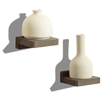 Imagem de Freezing point Pequena prateleira flutuante para parede conjunto de 2 mini prateleiras de parede de madeira natural de 10 cm para decoração de plantas montadas na cozinha, banheiro, quarto, canto decorativo, pequeno suporte para café