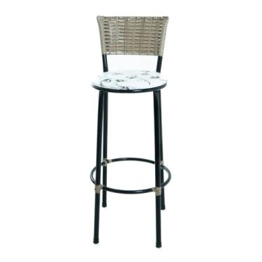 Imagem de 1 Unid Cadeira Alta Junco Sintético Capuccino Bancada Bar Balcão Cozinha (BRANCO FLORIDO)