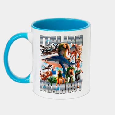 Imagem de Caneca Branca com Alça e Interna Azul de Porcelana 325ml - Italian Brainrot Memes