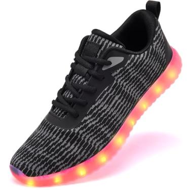 Imagem de HONGGUOZI Sapatos iluminados para mulheres e homens, tênis de LED com carregamento USB unissex adulto brilhante festa sapatos de dança legal, Preto, 11.5 Women/9 Men