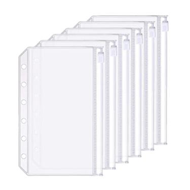 Imagem de 6 pacotes A7 6 furos para fichário de plástico com zíper, pastas de plástico com zíper, 6 furos, zíper, folhas soltas com zíper, envelope com zíper para documentos, cadernos e cartões (bolso com zíper, A7)
