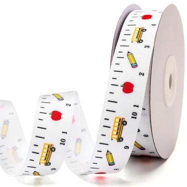 Imagem de SEPGLITTER Fitas de 20 metros de volta às aulas, fita de gorgorão temática escolar de 1,7 cm de largura para decorações, régua de lápis, fita de ônibus escolar para embrulho de presente DIY