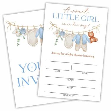 Imagem de DYIRBIIY Conjunto de 25 convites para chá de bebê - cartões de convite de preenchimento de uma menina doce com envelopes - anúncio de bebê revelação de gênero suprimentos de festa e decoração (10 cm x