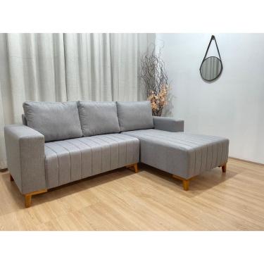 Imagem de Sofá 3 Lugares 2,30 m Linho Cinza A230 Chaise Lisboa