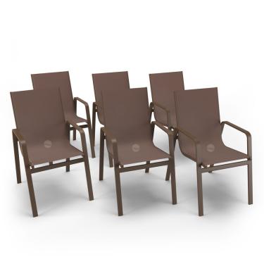 Imagem de Kit 6 Cadeiras Miami Gourmet Alumínio Marrom Tela Marrom