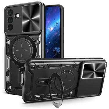 Imagem de CCSmall Capa protetora para Samsung Galaxy A56 com capa de câmera deslizante para homens, à prova de choque de grau militar com suporte grande giratório para Samsung A56 5G JS, preta