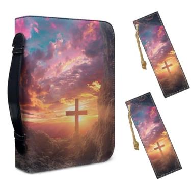 Imagem de Lotusorchid Capa bíblica para mulheres, capa bíblica com impressão cruzada com 2 marcas de livros, estojo de transporte bíblico de couro para estudo da Bíblia, rosa, tamanho M