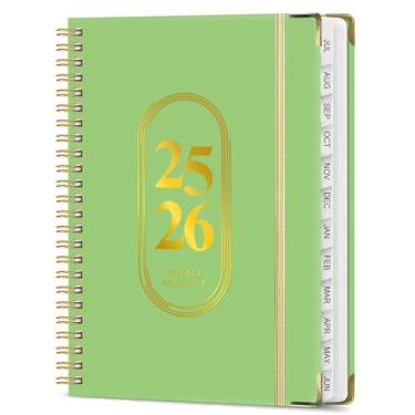 Imagem de Julho de 2025 a junho de 2026, caderno espiral, calendário diário A5 tamanho 15 x 21 cm, capa verde pérola, mensal, semanal, livro de agendas, 142 páginas, agenda escolar e escritório