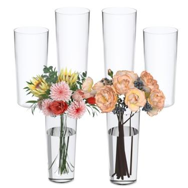 Imagem de Quickquick Vaso cilíndrico de acrílico transparente, vaso de plástico alto para centros de mesa, 6 pacotes