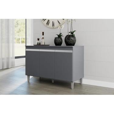 Imagem de Balcão Gabinete Manu 3 Portas com Tampo 120cm Ajl Móveis - Cinza