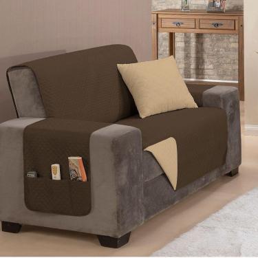 Imagem de Protetor De Sofá King 2 Lugares Impermeável 100% Poliéster Cor:tabacocáqui