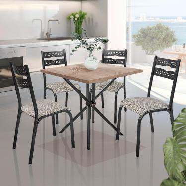 Imagem de Mesa De Cozinha Quadrada Com 4 Cadeiras Aço 75cm Preto Carvalho Mordred Shop Jm