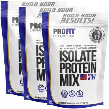 Imagem de Kit 3x Whey Isolado Isolate Protein Mix Refil 900g Profit Laboratórios Sabores-Unissex