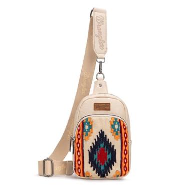 Imagem de Wrangler Bolsa tiracolo asteca feminina de malha ocidental e bolsa de peito com alça ajustável, B - bege, 6*3*9 inches, Ocidental