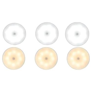 Imagem de Kit 6 Luminária Led com Sensor de Presença Movimento Inteligente Recarregável USB sem Fio - Lâmpada Luzinha Ideal para Closet Armário Corredor Escada Quarto de Bebê Criança