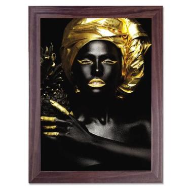 Imagem de Quadro Decorativo Coleção Africana Mulher Dourado para Sala Quarto Esc