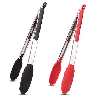 Imagem de Webake Conjunto de 2 pinças de silicone em grau de teste de pinça, pinças de salada de 30 cm com pontas de silicone acessórios IP, pinças de metal para cozinhar, grelhar, churrasco e servir - preto e