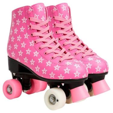 Imagem de Patins Infantil Stars Rosa Regulável Quad Com Freio Dianteiro Tamanho 