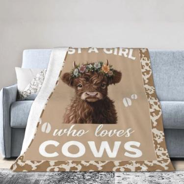 Imagem de Cobertor de vaca Highland – Cobertor macio de pelúcia de animais de fazenda – Presentes de pelúcia aconchegantes com estampa de vaca para mulheres, meninas e crianças 102 cm x 127 cm