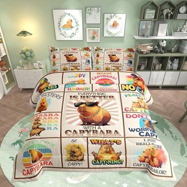 Imagem de Erosebridal Conjunto de cama casal, capivara, para amantes de animais capivaras, edredom de animais fofos, colcha de capivaras, decoração de acampamento de verão, presentes de capivara para meninas e