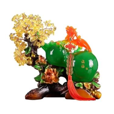 Imagem de Árvore de pedra preciosa feita à mão para decoração de cabaça de cristal Feng Shui, cristal de água, árvore da vida, árvore de dinheiro bonsai (verde, grande)