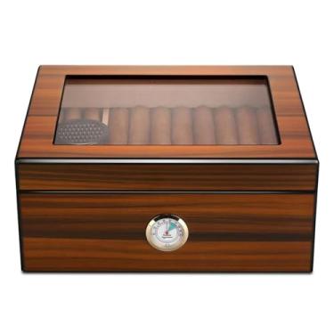 Imagem de ZzleoyuUUs-12 Caixa de charutos umidificador de charuto portátil de madeira de cedro, capa superior de vidro com higrômetro, umidificador, caixa de umidificador de charuto feita à mão, caixa de