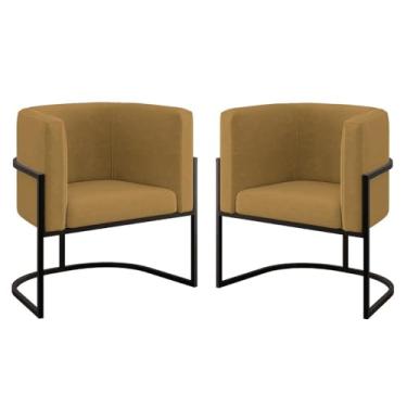 Imagem de Kit 02 Poltronas Lua Sala Decorativa Base de Ferro Black Cor:capuccino