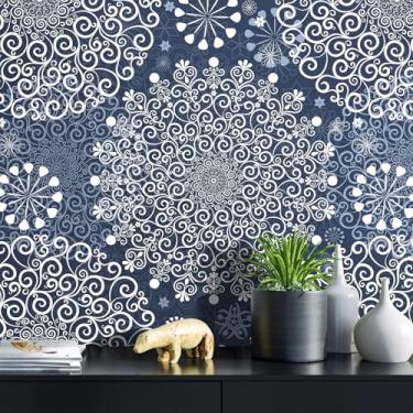 Imagem de iPaste Papel de parede autoadesivo geométrico azul de 44,5 x 602 cm, papel de parede autoadesivo para parede, gavetas, armários