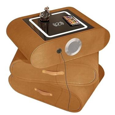 Imagem de Mesa de cabeceira giratória com 3 gavetas grandes para quarto, sala de estar, mesa de cabeceira moderna de madeira com compartimento aberto