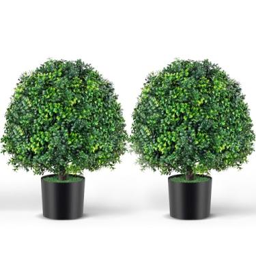 Imagem de LeadGoods Pacote com 2, árvore de bola de buxo artificial, planta falsa para decoração de porta da frente, decoração de casa, jardim, decoração de casamento (verde em vaso)