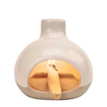 Imagem de SCENTS HOME Suporte de incenso 3 em 1 para palitos de palo santo, pacotes de incenso de cone, incenso de cerâmica feito à mão, apanhador de cinzas com chaminé, tigela de manchas para sala de meditação