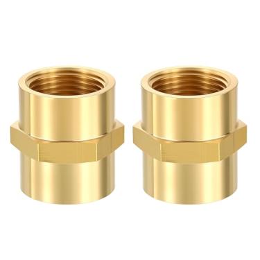 Imagem de METALLIXITY 2 peças de encaixe de tubulação de latão, 3/10.2 cm FeMale NPT x 3/10.2 cm FeMale NPT rosca acoplamento de latão, adaptador de cabeça hexagonal de acoplador para bico de banheira/chuveiro